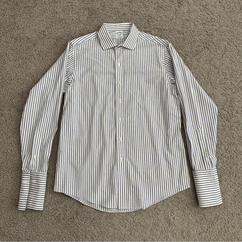 Brooks Brothers Extra Slim Fit Non Iron Striped Button Up Shirt Mens 16.5 - 35